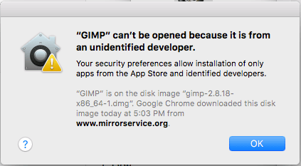 unable to open gimp on mac